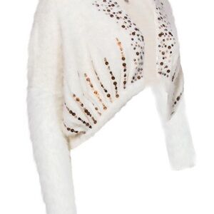 Anthropologie White Sequin Cardigan
